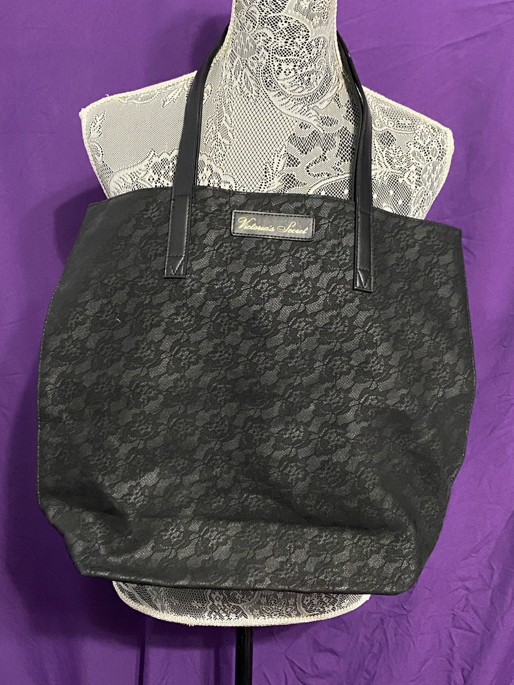 Victoria's Secret Black Lace-Overlay Tote